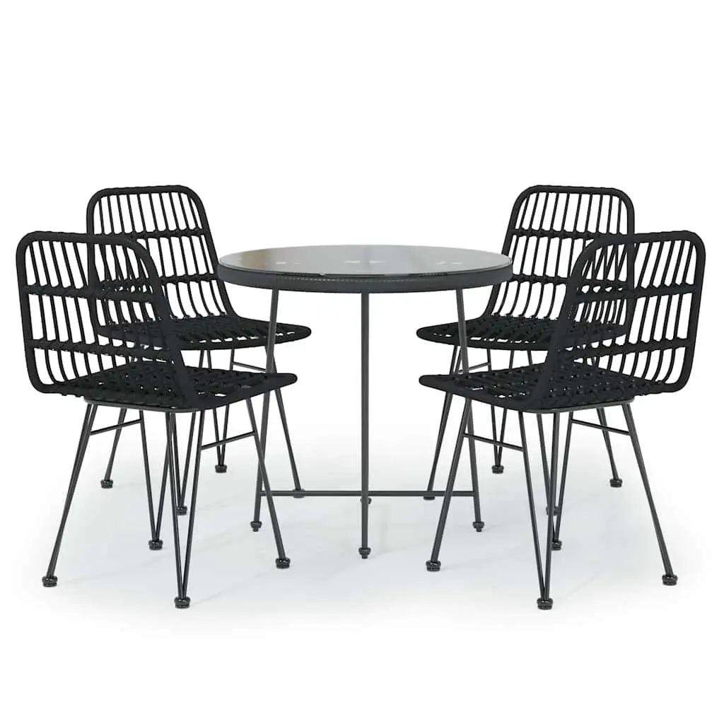 Garden Dining Set 5 Piece Black PE Rattan Steel Frame Outdoor Furniture