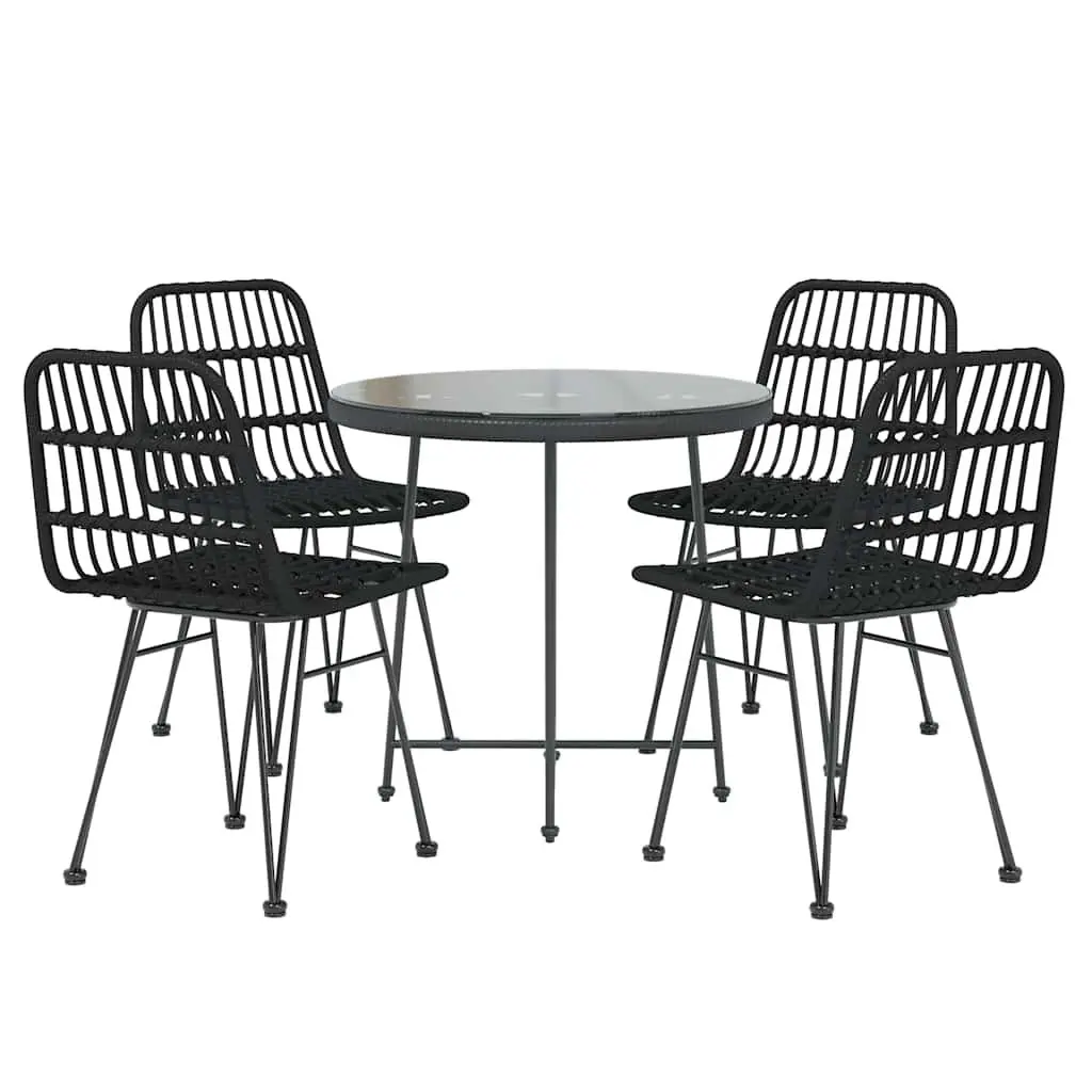 Garden Dining Set 5 Piece Black PE Rattan Steel Frame Outdoor Furniture