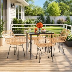 5 Piece Garden Dining Set Outdoor Patio Furniture Brown Poly Rattan Table Chairs