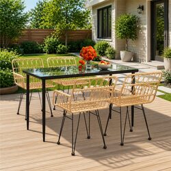 Garden Dining Set 5 Piece Outdoor Furniture Patio Table Chairs Brown
