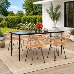 5 Piece Garden Dining Set Outdoor Furniture Patio Rattan Table Chairs Brown