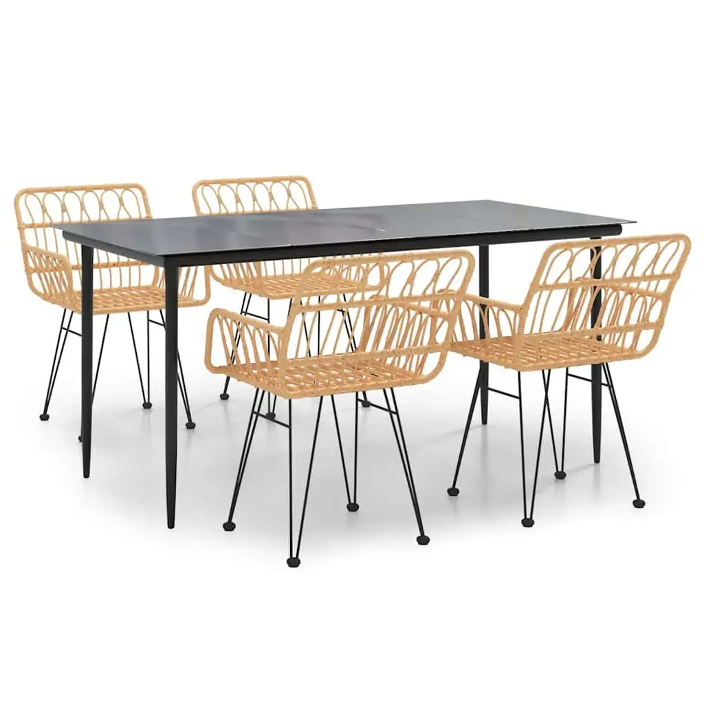 5 Piece Garden Dining Set Outdoor Furniture PE Rattan Steel Frame Tempered Glass Table Chairs Brown