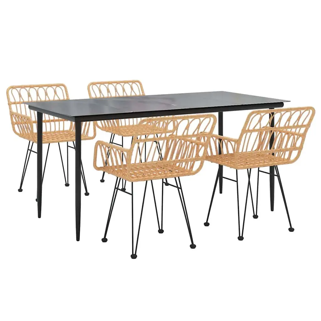 5 Piece Garden Dining Set Outdoor Furniture PE Rattan Steel Frame Tempered Glass Table Chairs Brown