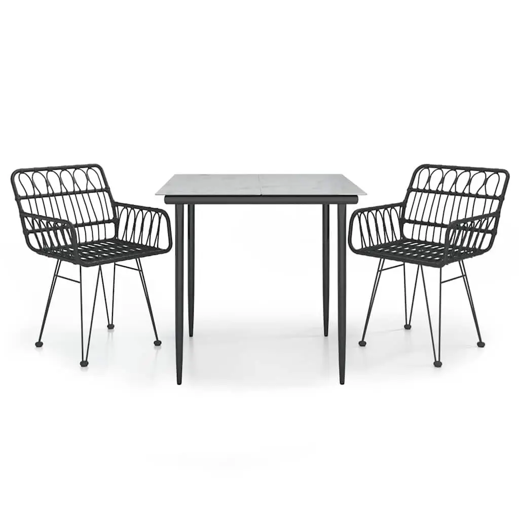 3 Piece Garden Dining Set Durable Poly Rattan Black Outdoor Patio Furniture