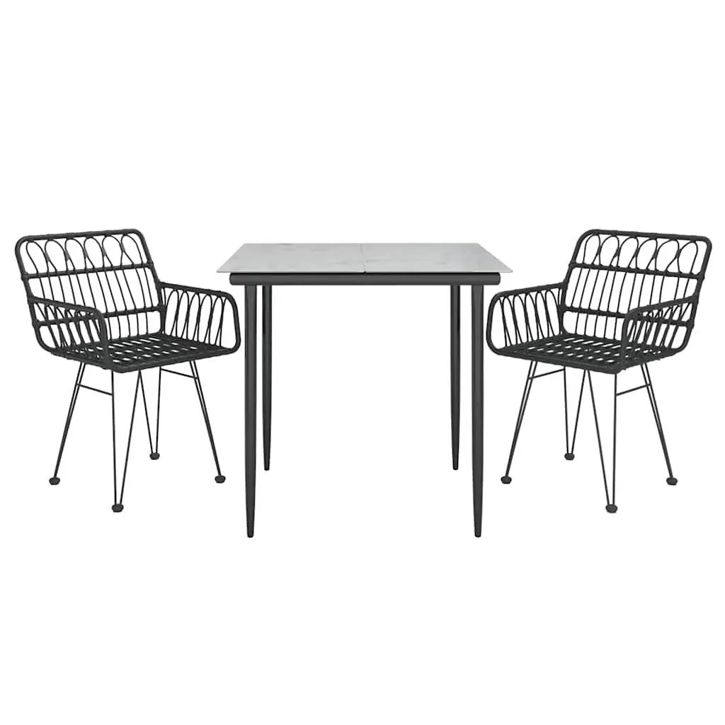 3 Piece Garden Dining Set Durable Poly Rattan Black Outdoor Patio Furniture