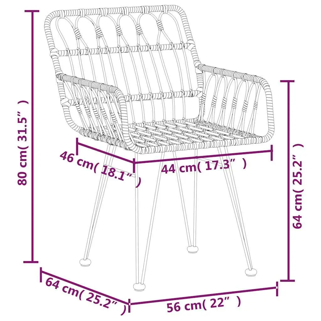 3 Piece Garden Dining Set Durable Poly Rattan Black Outdoor Patio Furniture