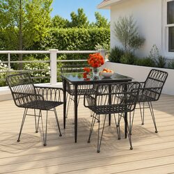 5 Piece Garden Dining Set Black Outdoor Patio Furniture Rattan Chairs Table