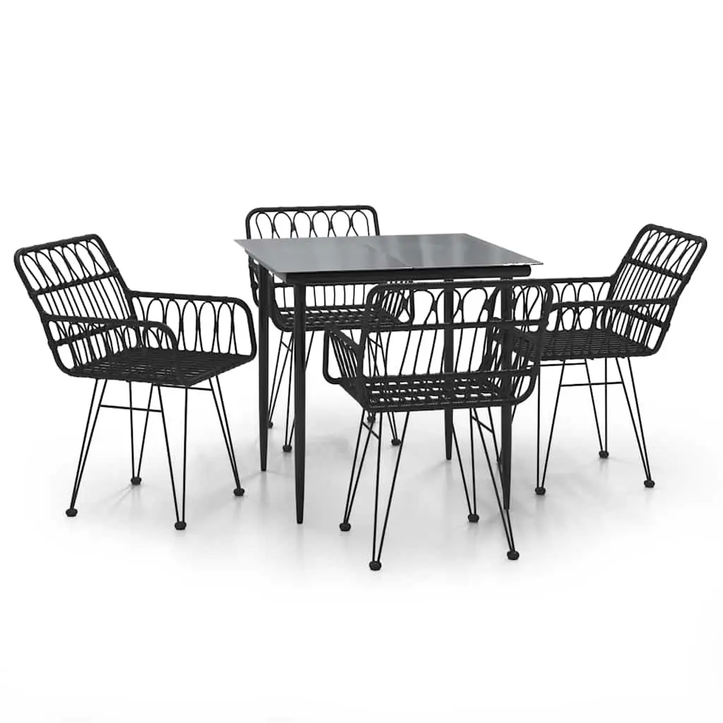 5 Piece Garden Dining Set Black Outdoor Patio Furniture Rattan Chairs Table