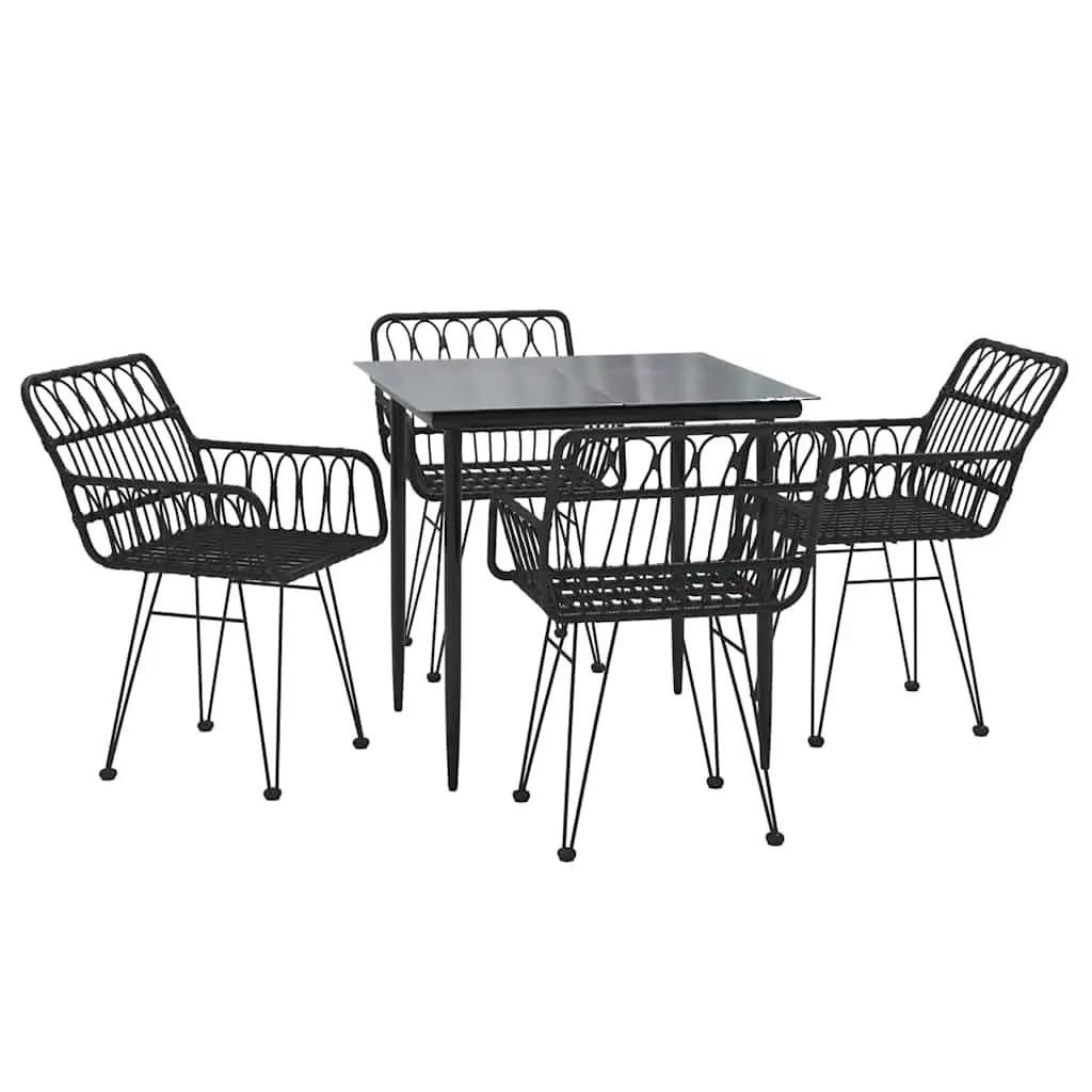 5 Piece Garden Dining Set Black Outdoor Patio Furniture Rattan Chairs Table