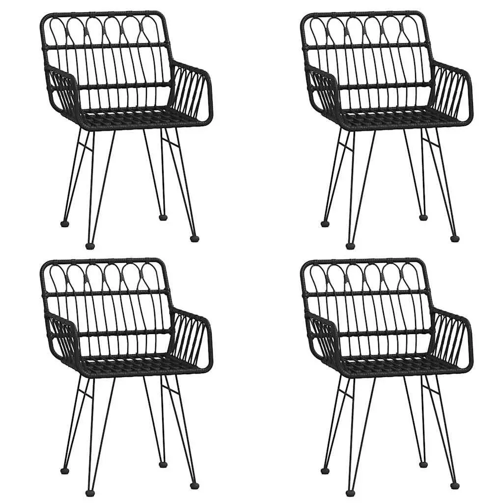5 Piece Garden Dining Set Black Outdoor Patio Furniture Rattan Chairs Table
