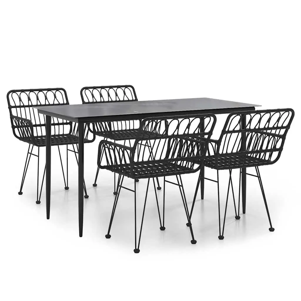 5 Piece Garden Dining Set Outdoor Patio Furniture Black Rattan Chairs Table