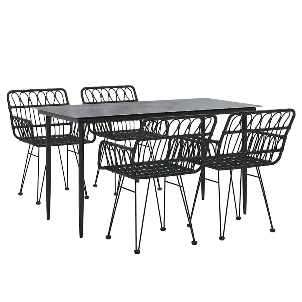 5 Piece Garden Dining Set Outdoor Patio Furniture Black Rattan Chairs Table