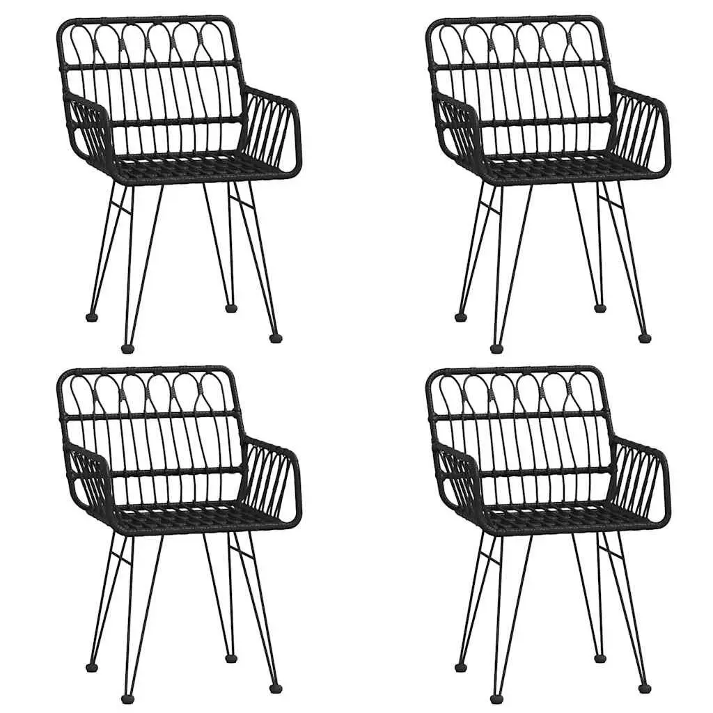 5 Piece Garden Dining Set Outdoor Patio Furniture Black Rattan Chairs Table