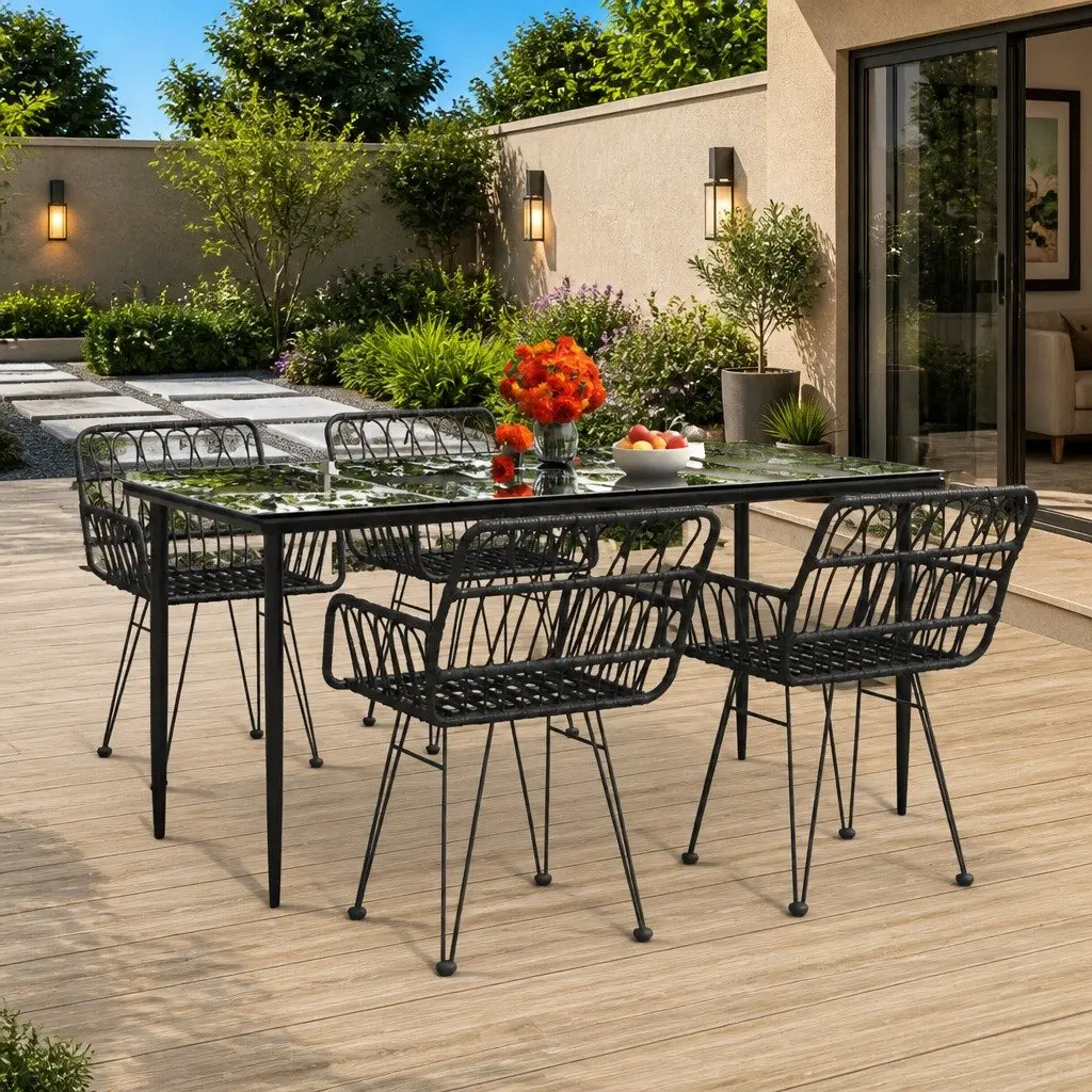 5 Piece Garden Dining Set Outdoor Patio Furniture Weather Resistant PE Rattan Black