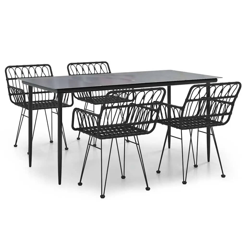 5 Piece Garden Dining Set Outdoor Patio Furniture Weather Resistant PE Rattan Black