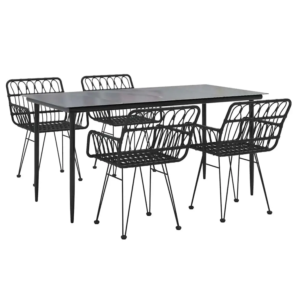 5 Piece Garden Dining Set Outdoor Patio Furniture Weather Resistant PE Rattan Black