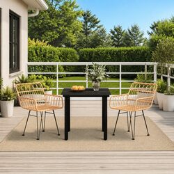 Garden Dining Set 3 Piece Outdoor Furniture Patio Rattan Chairs Table Brown