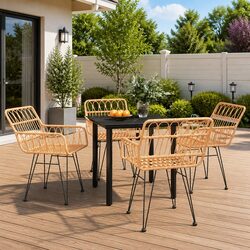 5 Piece Garden Dining Set Outdoor Patio Furniture PE Rattan Brown Chairs Table