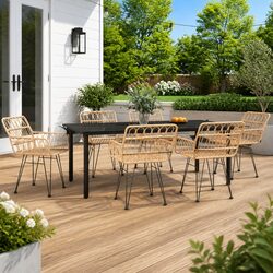 7 Piece Garden Dining Set Outdoor Patio Furniture Brown Poly Rattan Chairs Table