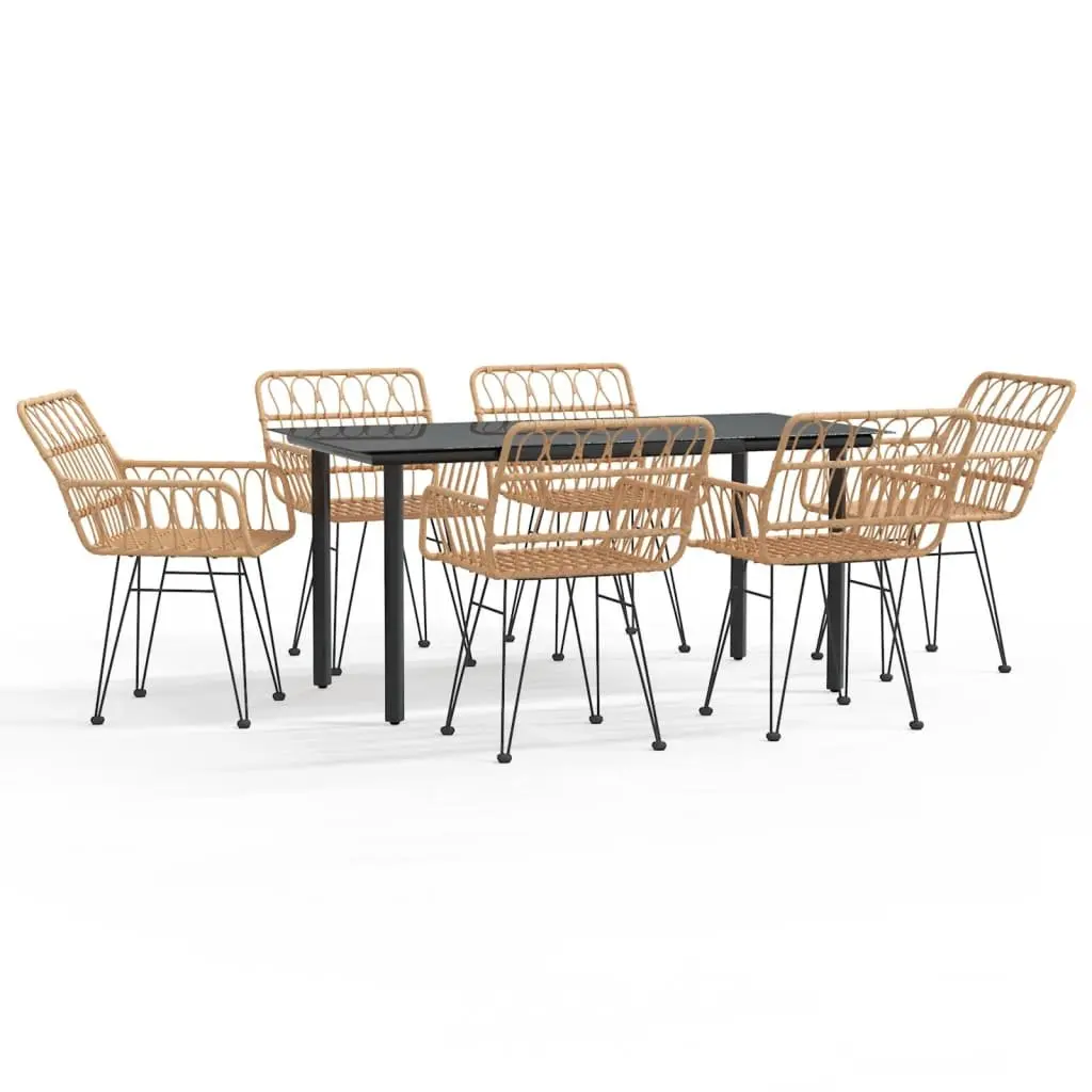 7 Piece Garden Dining Set Outdoor Patio Furniture Brown Poly Rattan Chairs Table