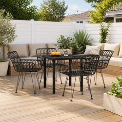 5 Piece Garden Dining Set Black Outdoor Patio Furniture Rattan Chairs Table