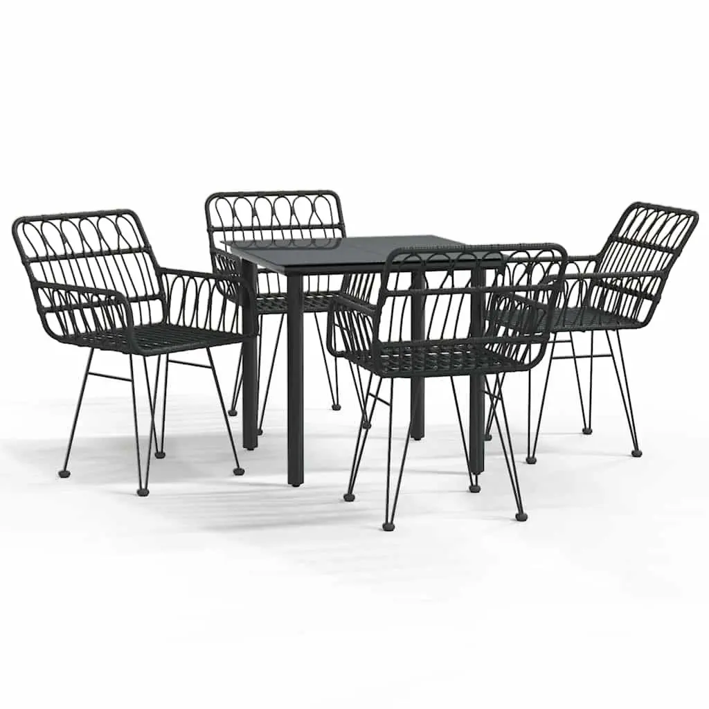 5 Piece Garden Dining Set Black Outdoor Patio Furniture Rattan Chairs Table