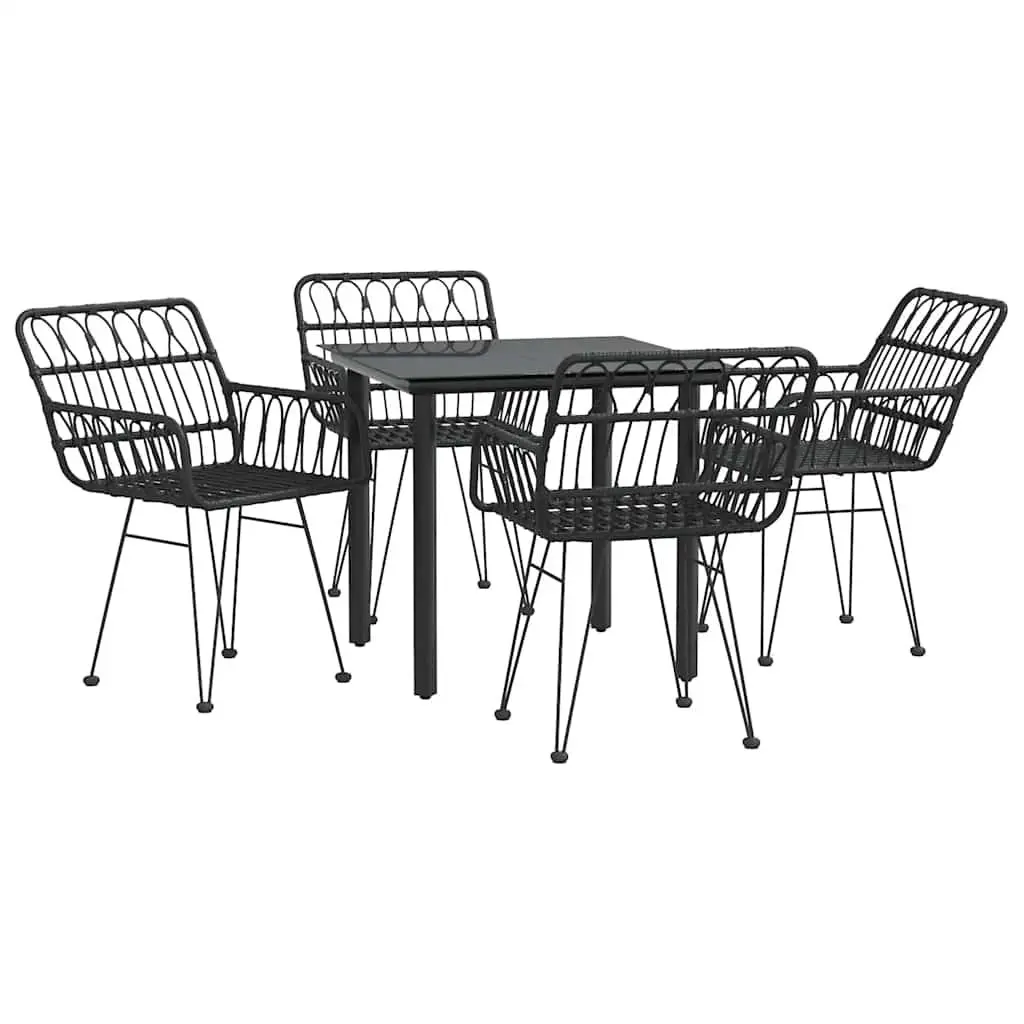 5 Piece Garden Dining Set Black Outdoor Patio Furniture Rattan Chairs Table