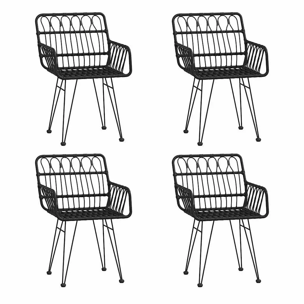 5 Piece Garden Dining Set Black Outdoor Patio Furniture Rattan Chairs Table