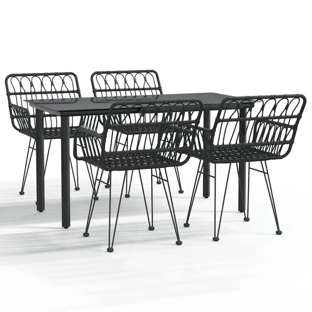5 Piece Garden Dining Set Black Rattan Patio Table Chairs Outdoor Furniture