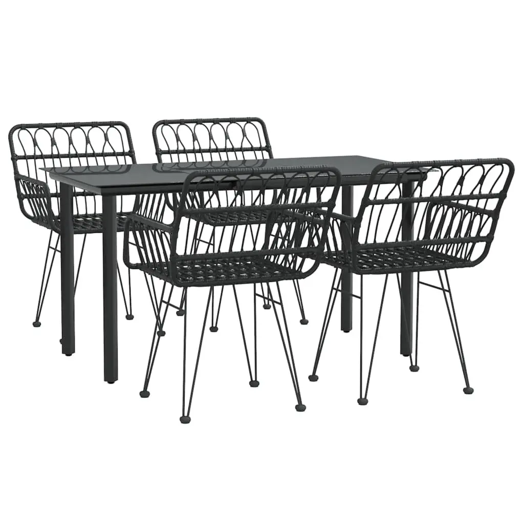 5 Piece Garden Dining Set Black Rattan Patio Table Chairs Outdoor Furniture