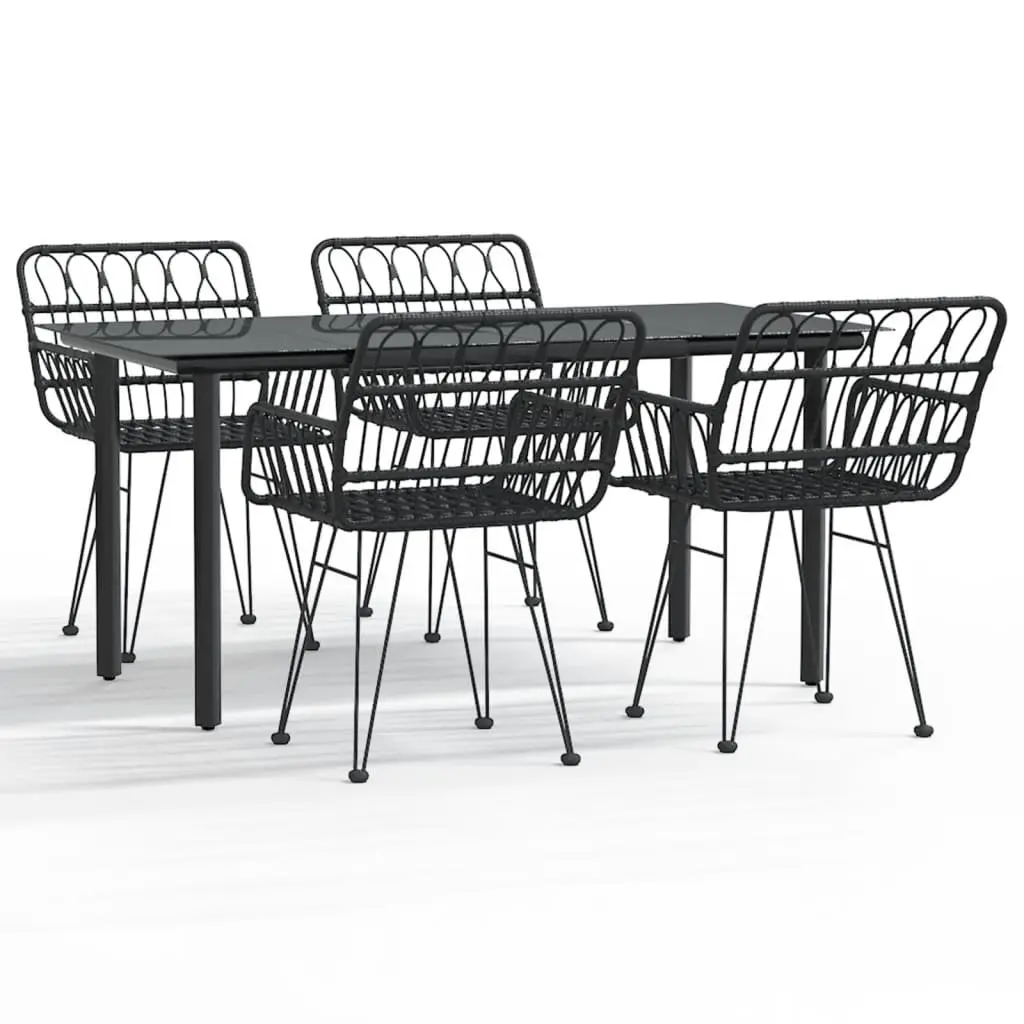 5 Piece Garden Dining Set Outdoor Patio Furniture Black Rattan Chairs Table