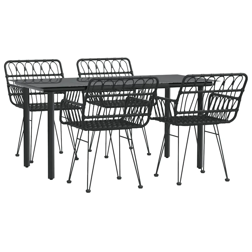 5 Piece Garden Dining Set Outdoor Patio Furniture Black Rattan Chairs Table