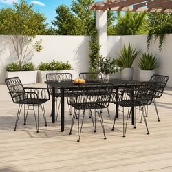 7 Piece Garden Dining Set Black Outdoor Furniture Patio Table Chairs