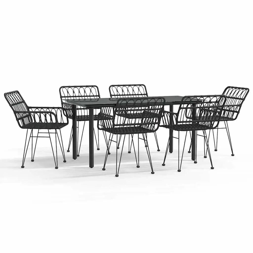 7 Piece Garden Dining Set Black Outdoor Furniture Patio Table Chairs