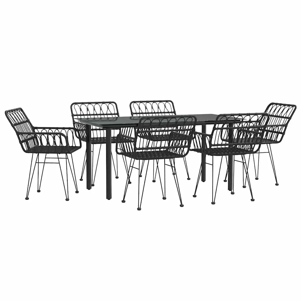 7 Piece Garden Dining Set Black Outdoor Furniture Patio Table Chairs