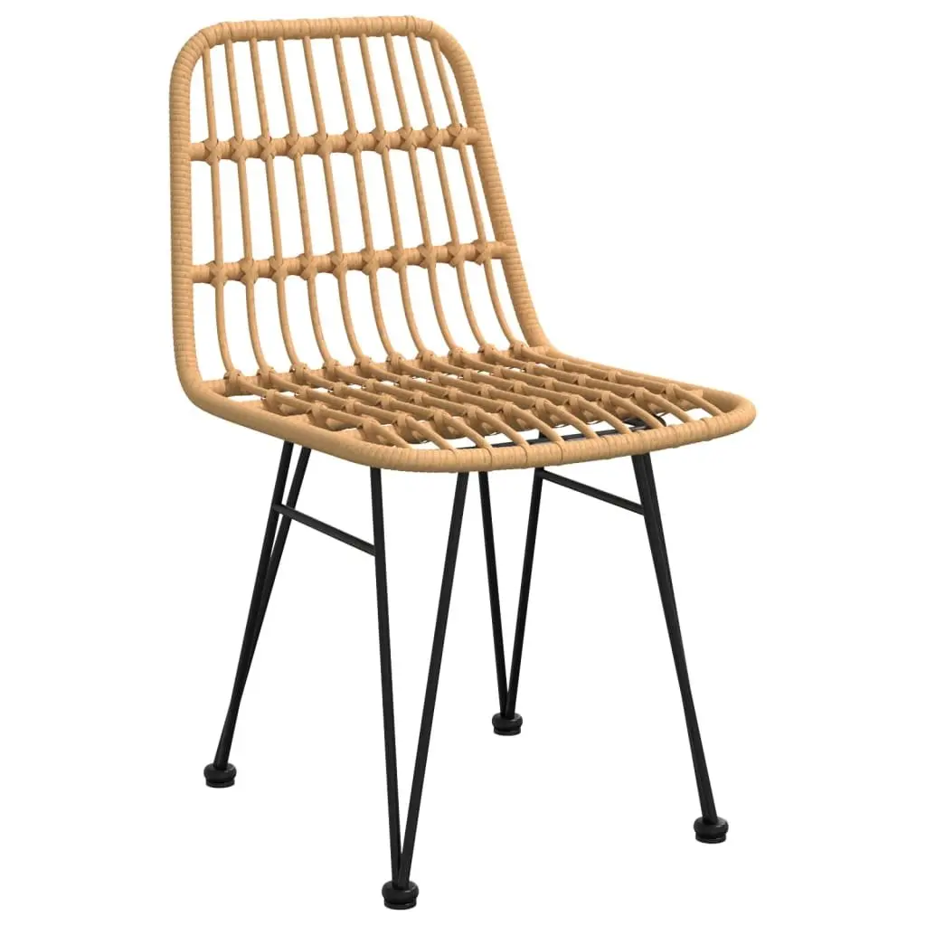 Garden Dining Set 3 Piece Outdoor Furniture Brown PE Rattan Steel Frame Tempered Glass Table Chairs
