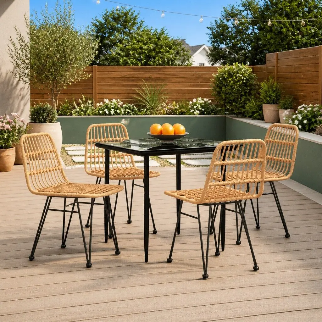 Garden Dining Set 5 Piece Outdoor Patio Table and Chairs Brown Rattan