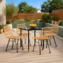 Garden Dining Set 5 Piece Outdoor Patio Table Chairs Brown Rattan Furniture