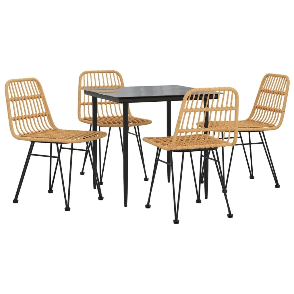 Garden Dining Set 5 Piece Outdoor Patio Table and Chairs Brown Rattan
