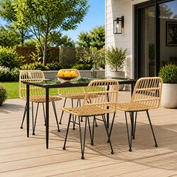 5 Piece Garden Dining Set Outdoor Patio Furniture Brown Poly Rattan Tempered