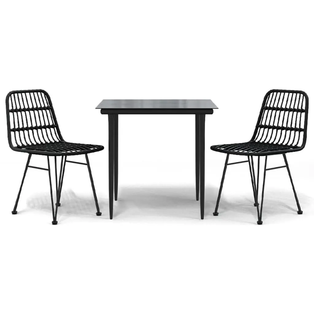 Outdoor Dining Set 3 Piece Black Garden Furniture Patio Table Chairs