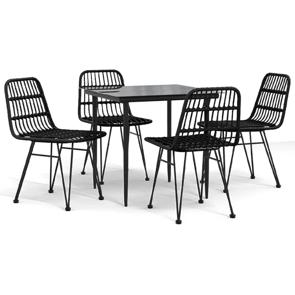 5 Piece Outdoor Dining Set Black Poly Rattan Garden Patio Furniture Table Chairs