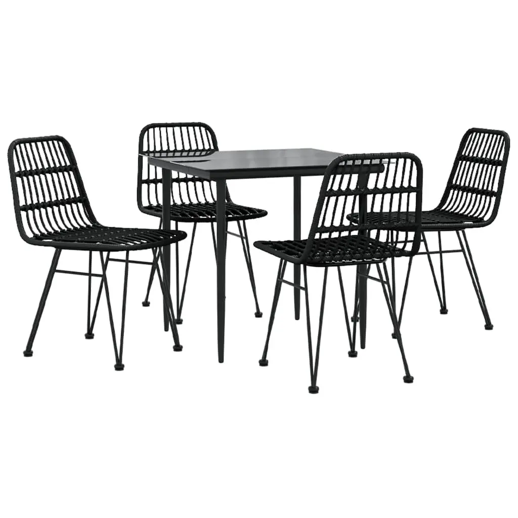 5 Piece Outdoor Dining Set Black Poly Rattan Garden Patio Furniture Table Chairs