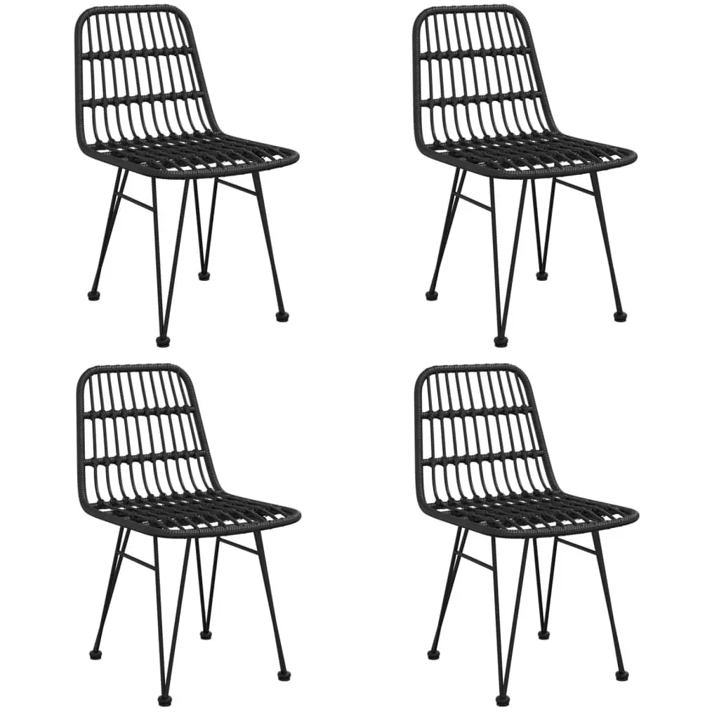 5 Piece Outdoor Dining Set Black Poly Rattan Garden Patio Furniture Table Chairs