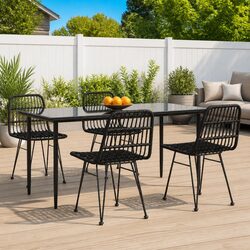 5 Piece Garden Dining Set Black Outdoor Patio Furniture Rattan Chairs Table