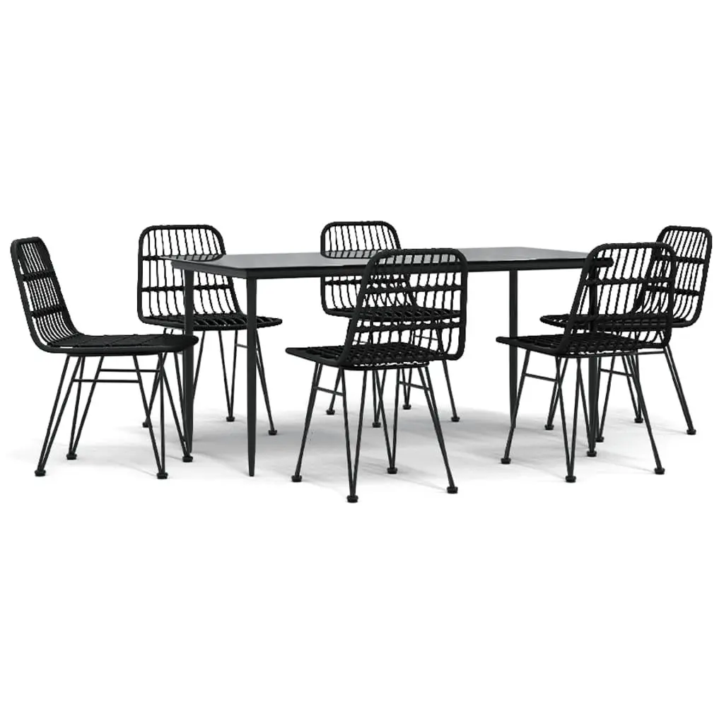 7 Piece Garden Dining Set Outdoor Patio Furniture Black PE Rattan Table Chairs