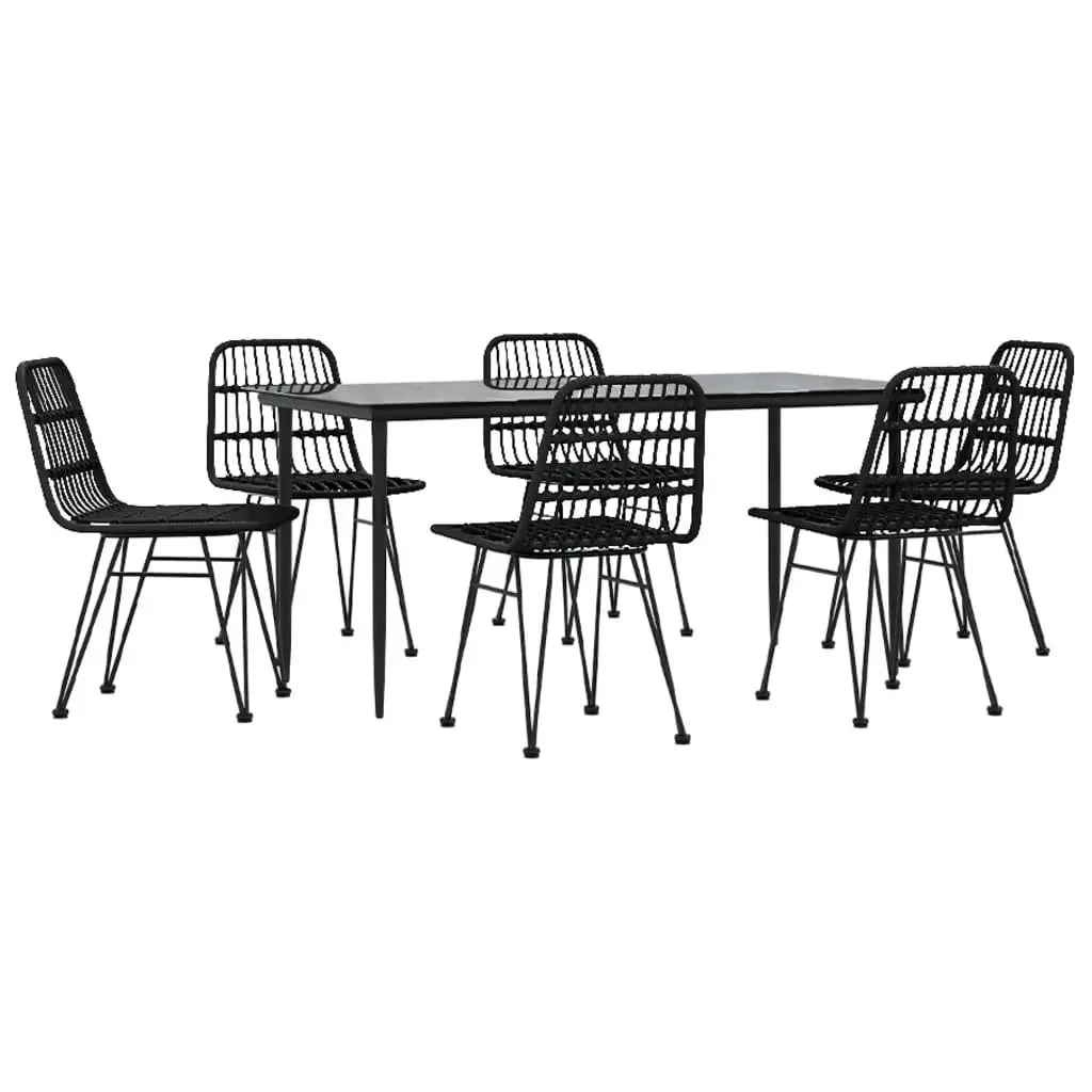 7 Piece Garden Dining Set Outdoor Patio Furniture Black PE Rattan Table Chairs