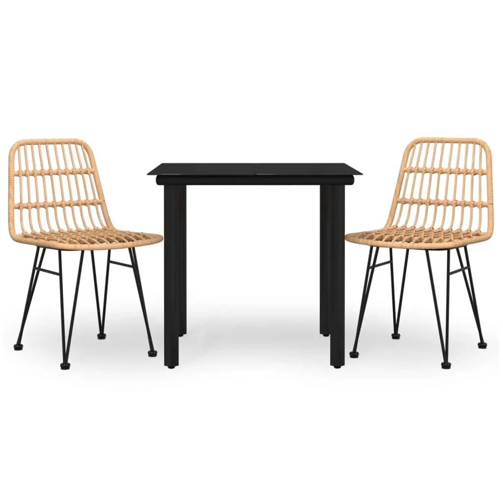 3 Piece Outdoor Garden Dining Set Brown PE Rattan Patio Furniture with Chairs