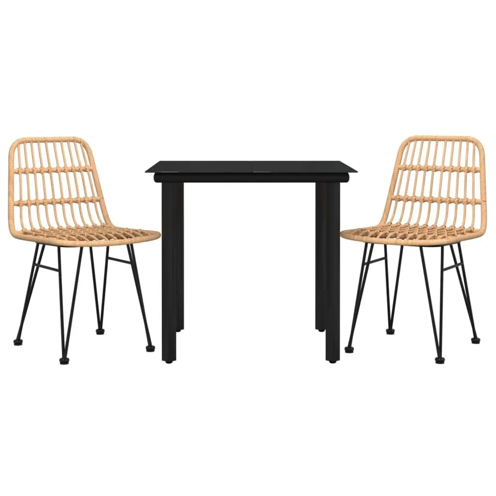 3 Piece Outdoor Garden Dining Set Brown PE Rattan Patio Furniture with Chairs