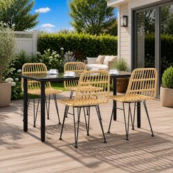5 Piece Garden Dining Set Outdoor Furniture Patio Table Chairs Poly Rattan Brown